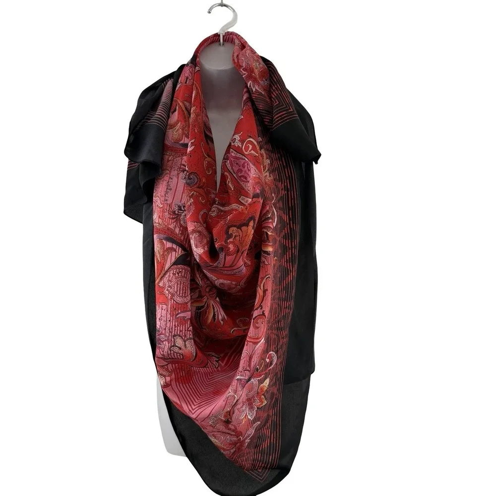 Gottex Silk Scarf Shawl Womens One Size Red Floral Square 55x55 Wrap Foulard NWT